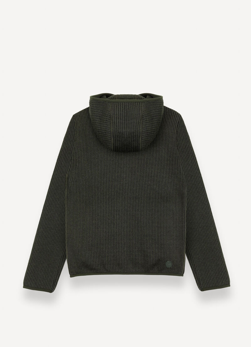 Rib-knit pullover with hood