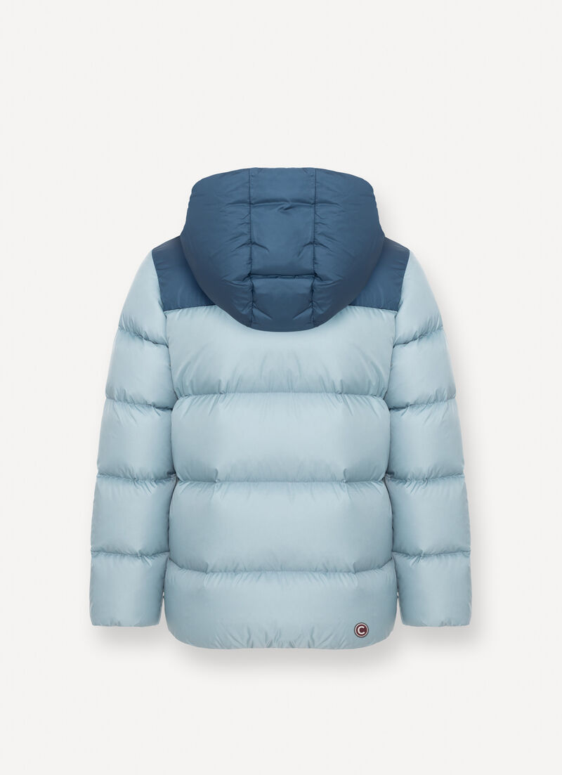 Two-tone hooded down jacket