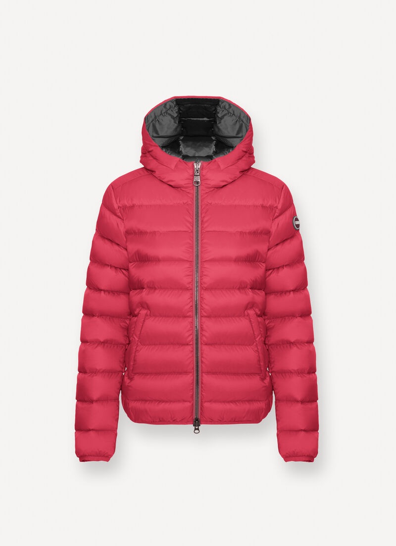 Short down jacket with attached hood