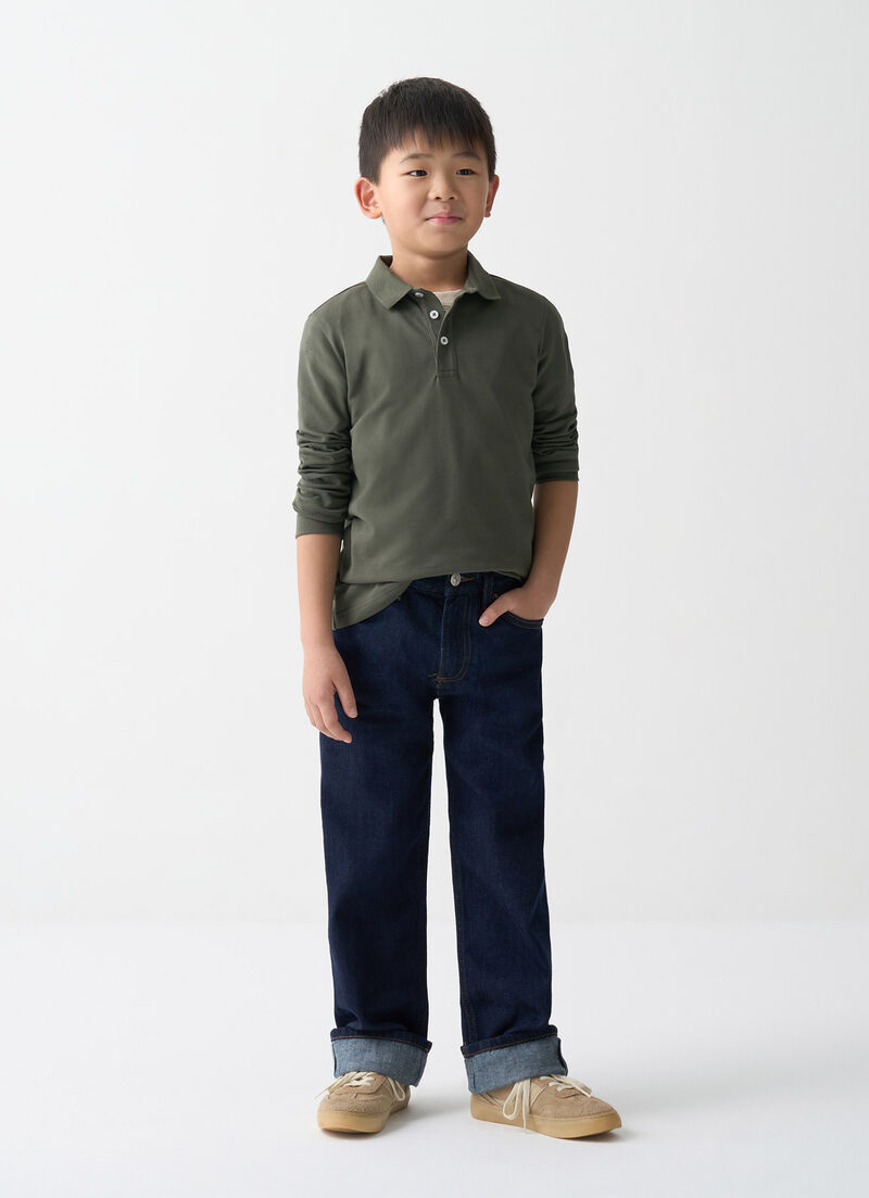 Long-sleeved piqué polo shirt