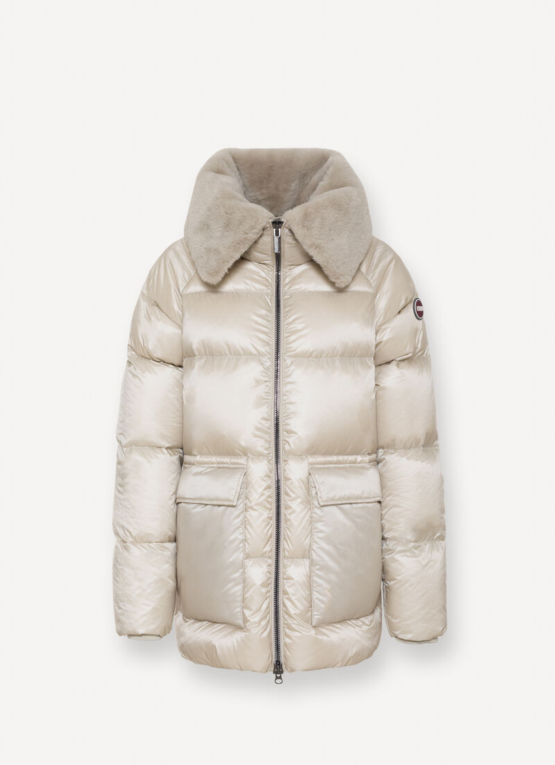 Down jacket with fur collar