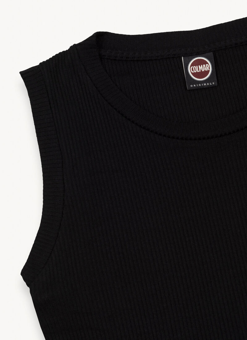 Sleeveless T-shirt in viscose blend fabric