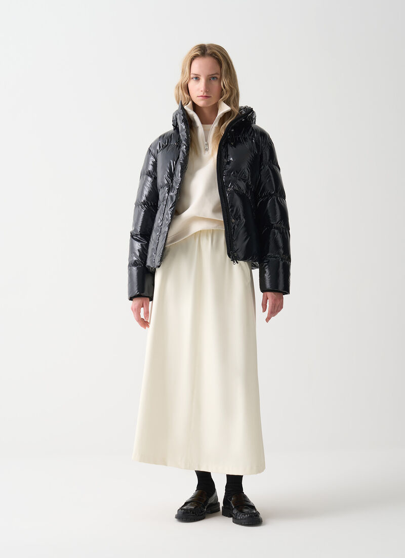 Glossy hooded down jacket