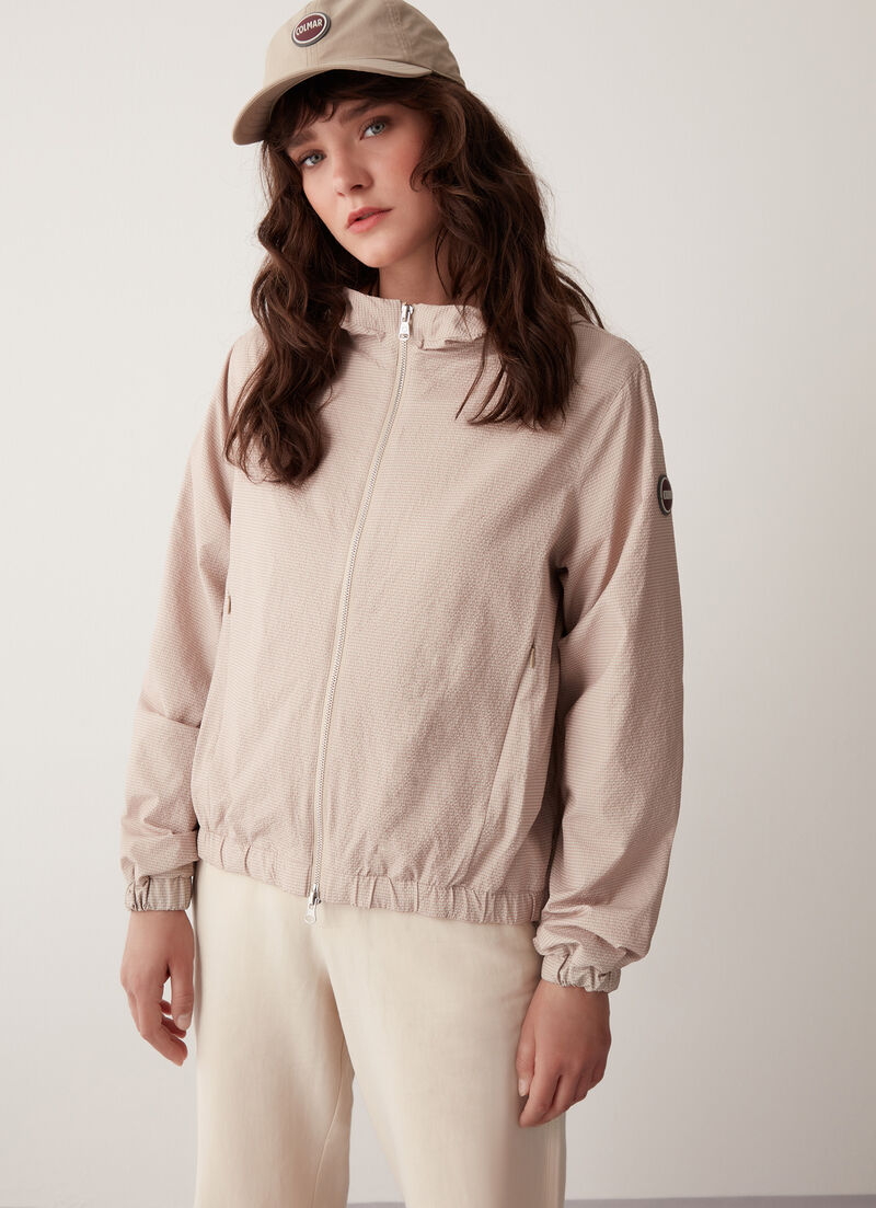 Hooded seersucker-effect jacket