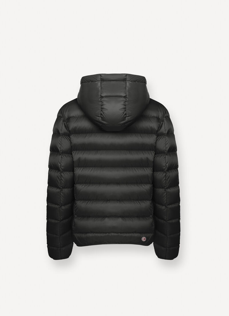 Short down jacket with attached hood