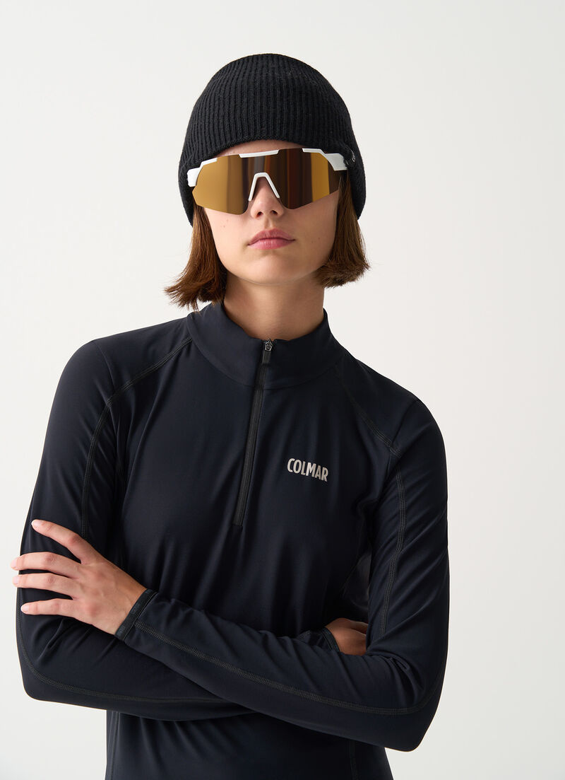 Thermal stretch ski jumper with half-zip