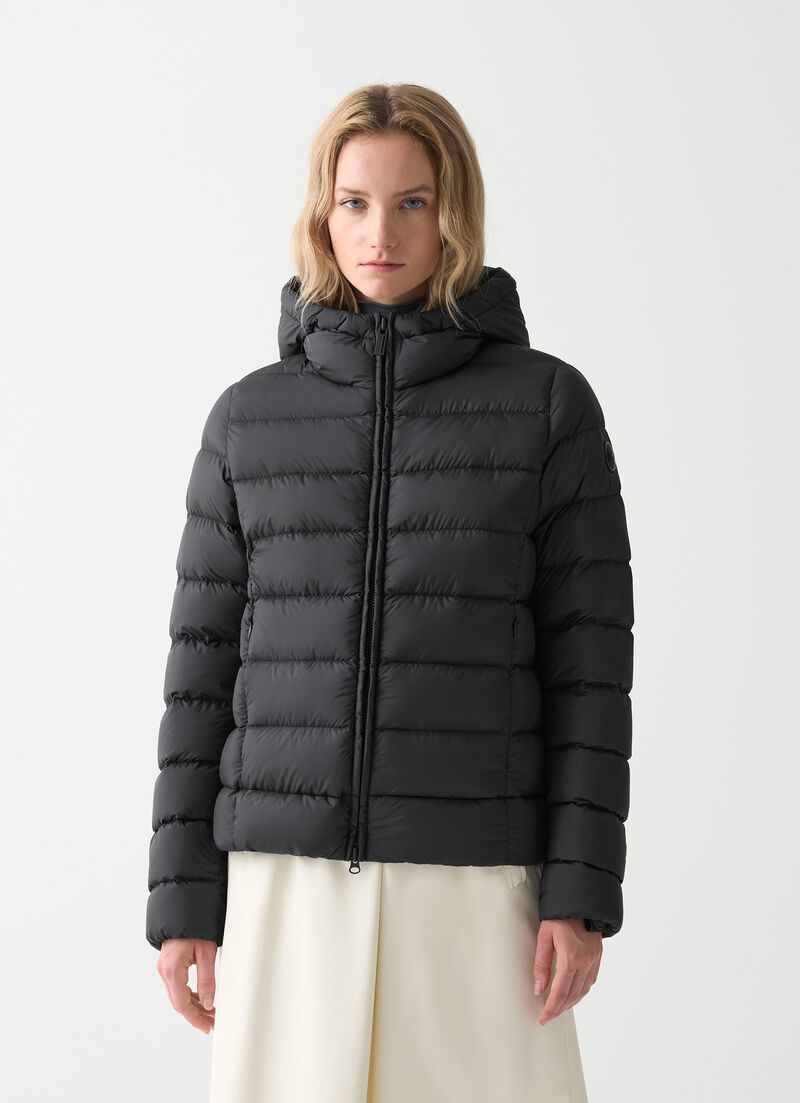 Hooded opaque down jacket