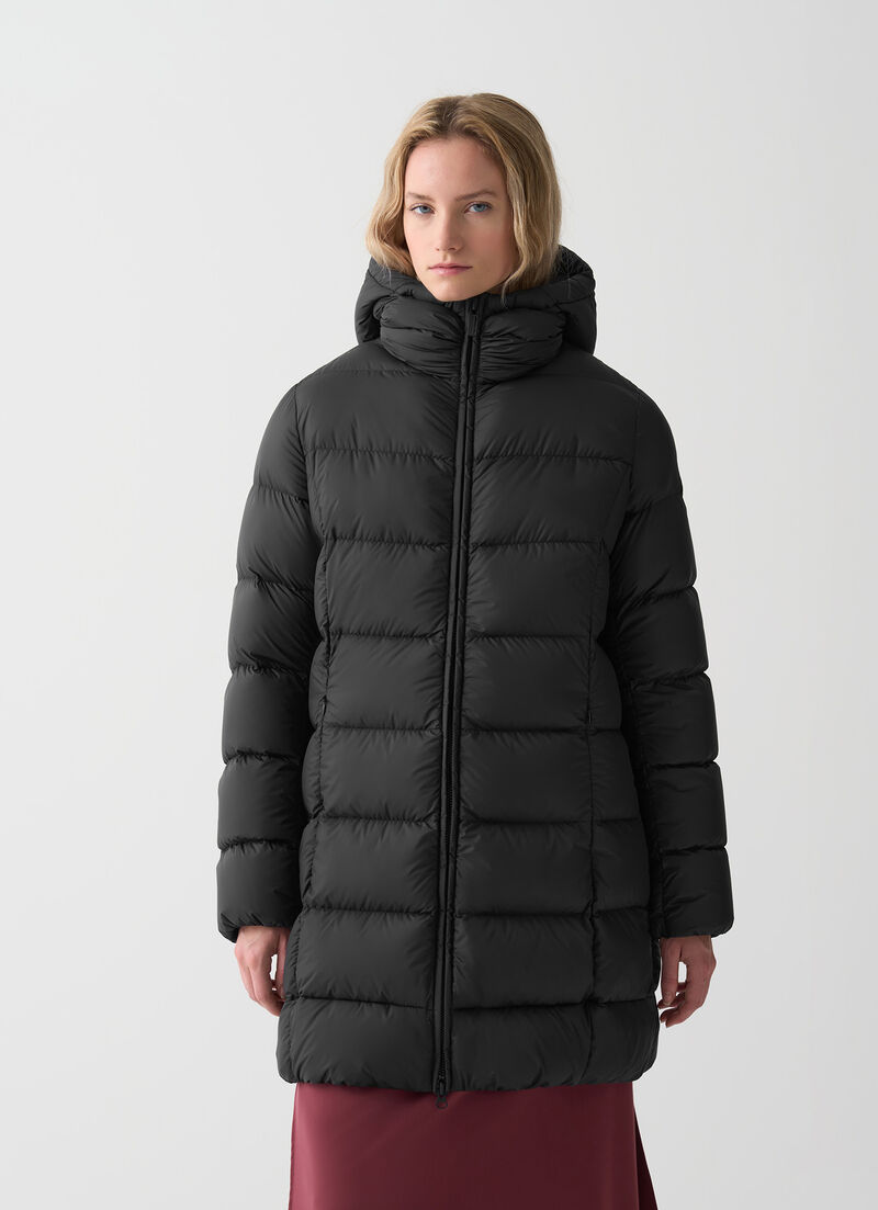 Long matte down jacket with hood