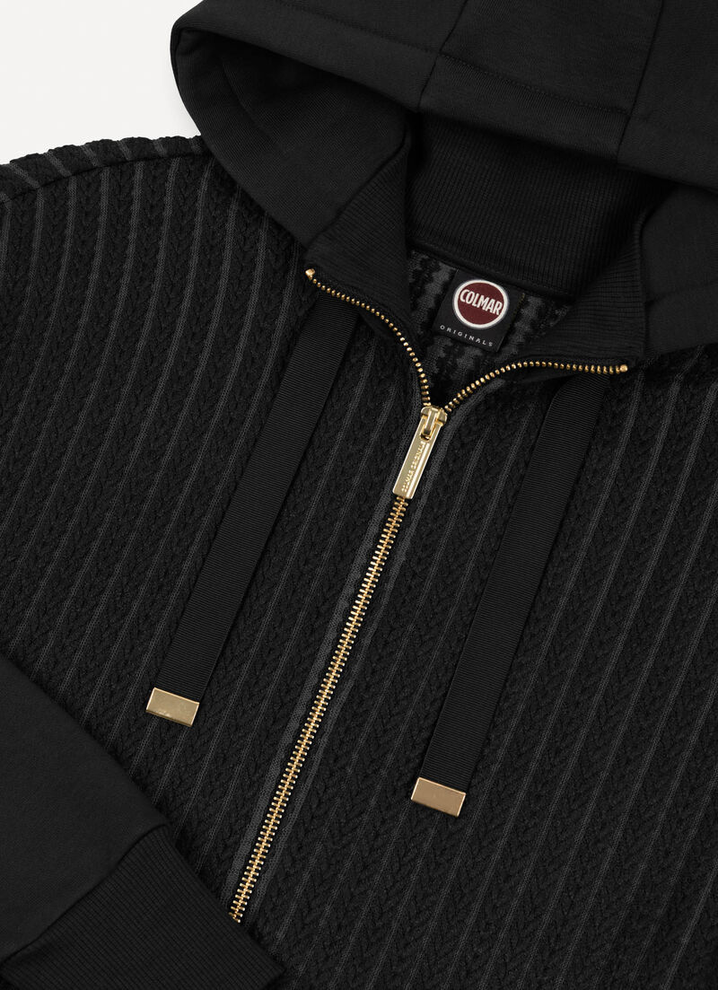 Cable-knit hooded sweatshirt