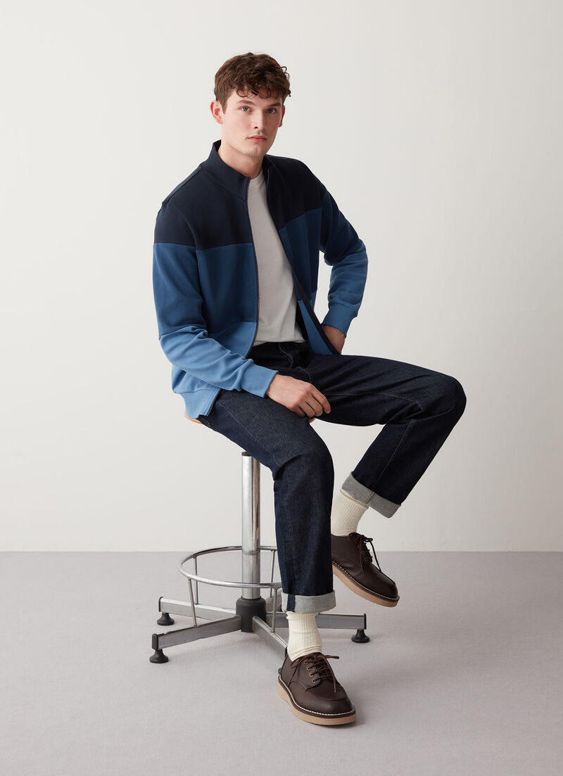 Full-zip 100% cotton piqué sweatshirt