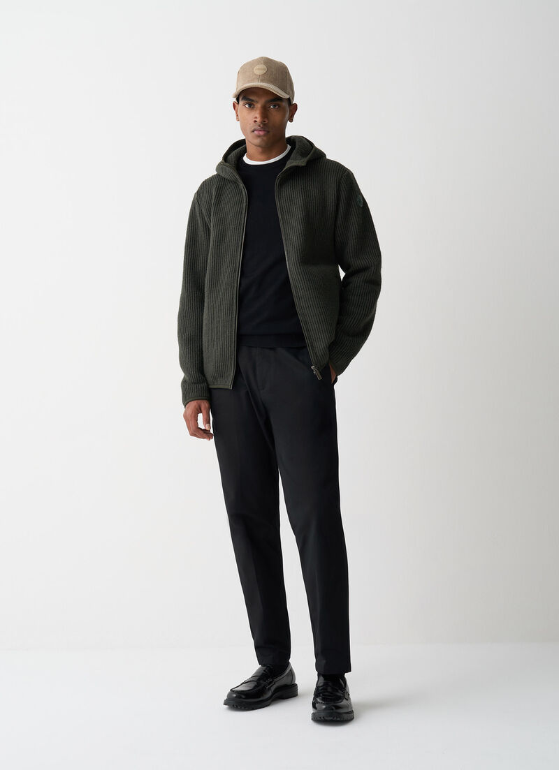 Rib-knit pullover with hood