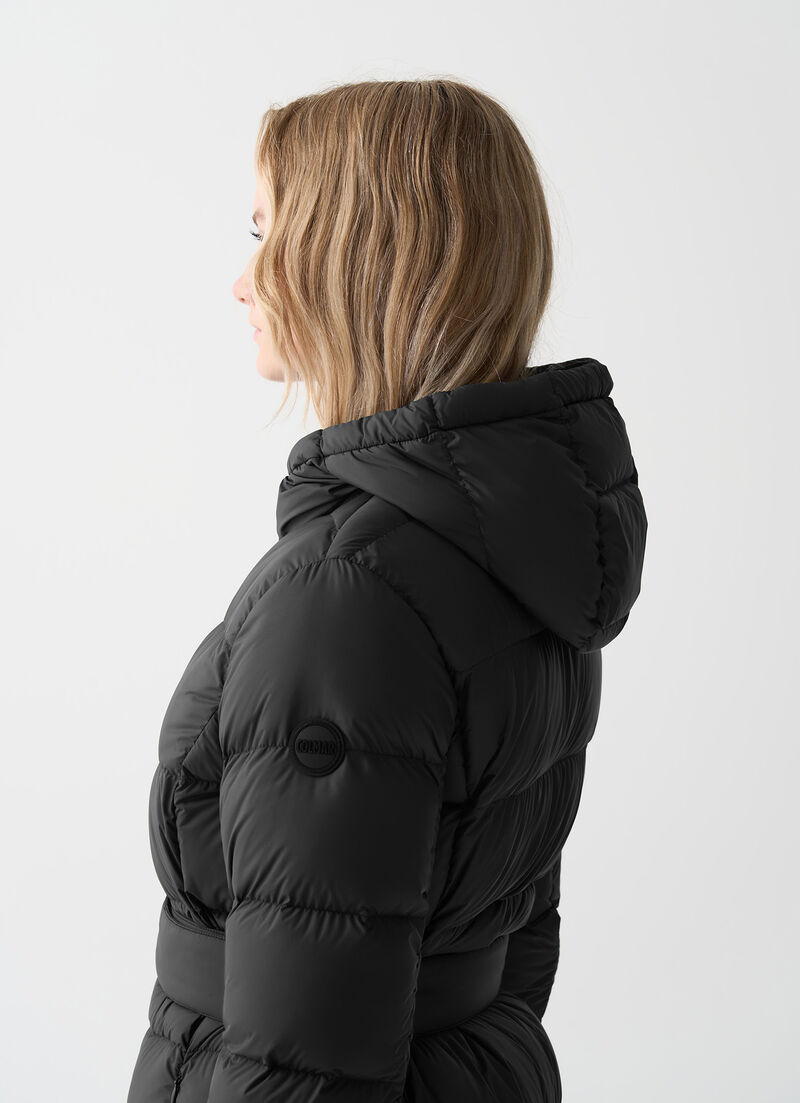 Long matte down jacket with belt