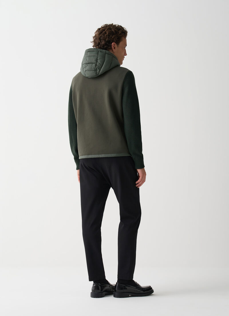 Hooded jacket with knit sleeves