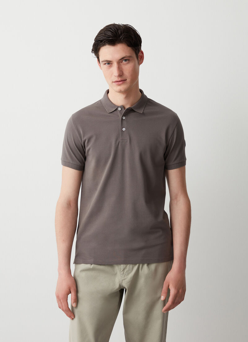 Stretch piqué cotton polo shirt
