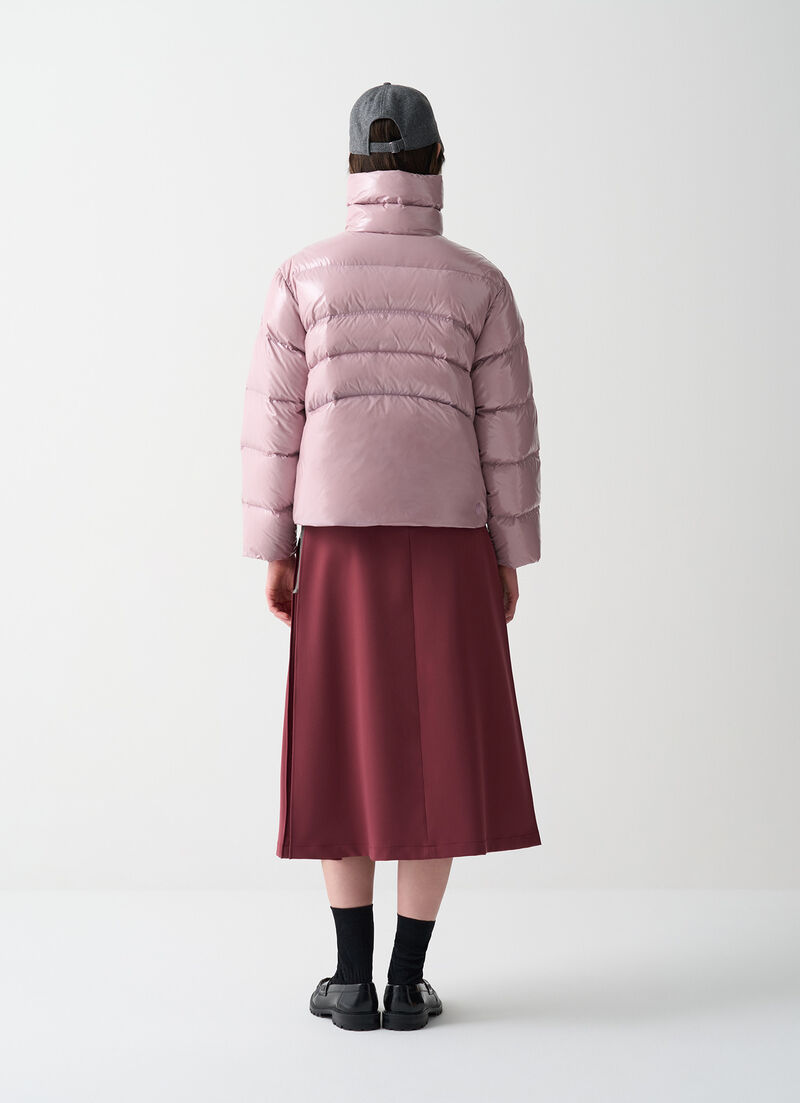 Glossy down jacket with high collar