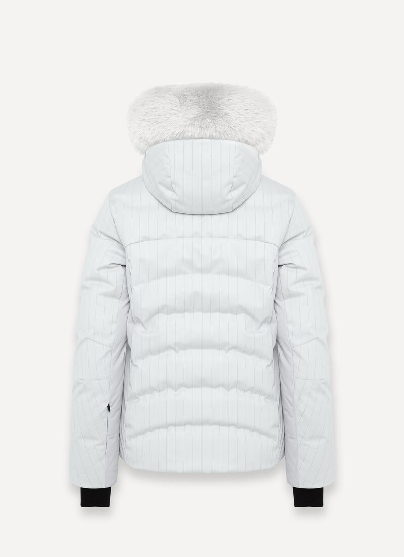 Sleek padded ski jacket with neck warmer and faux fur