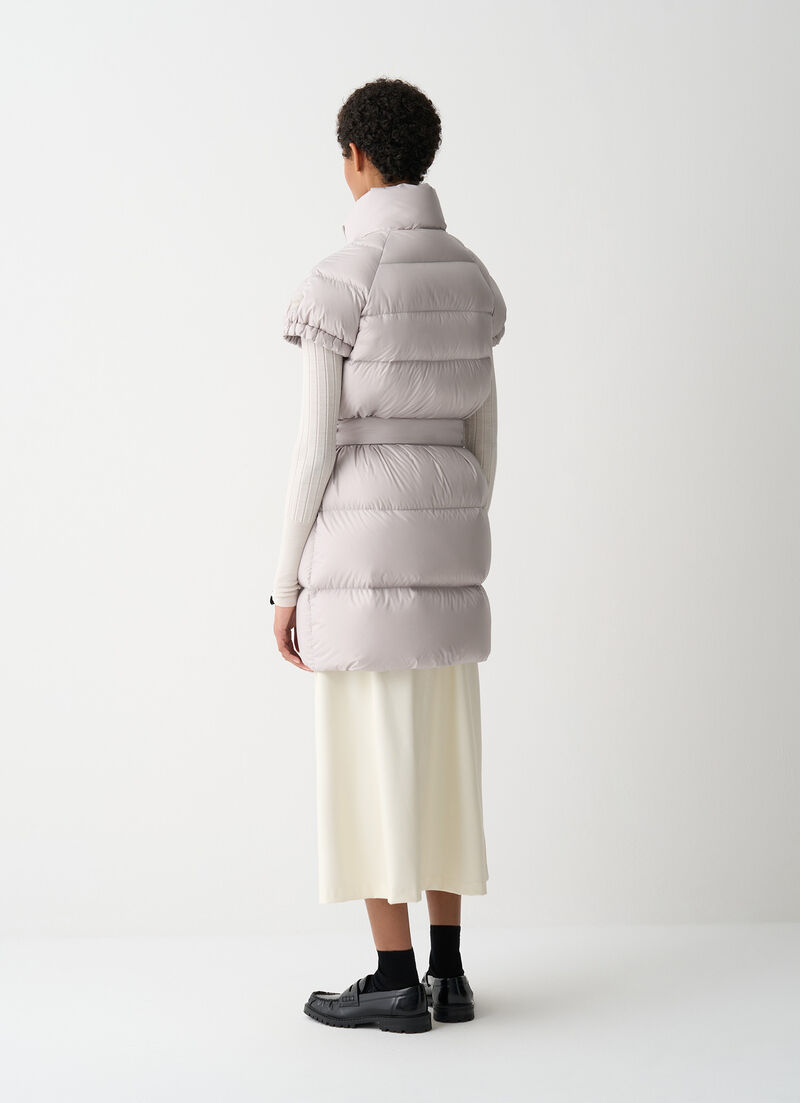 Short sleeve down jacket with belt