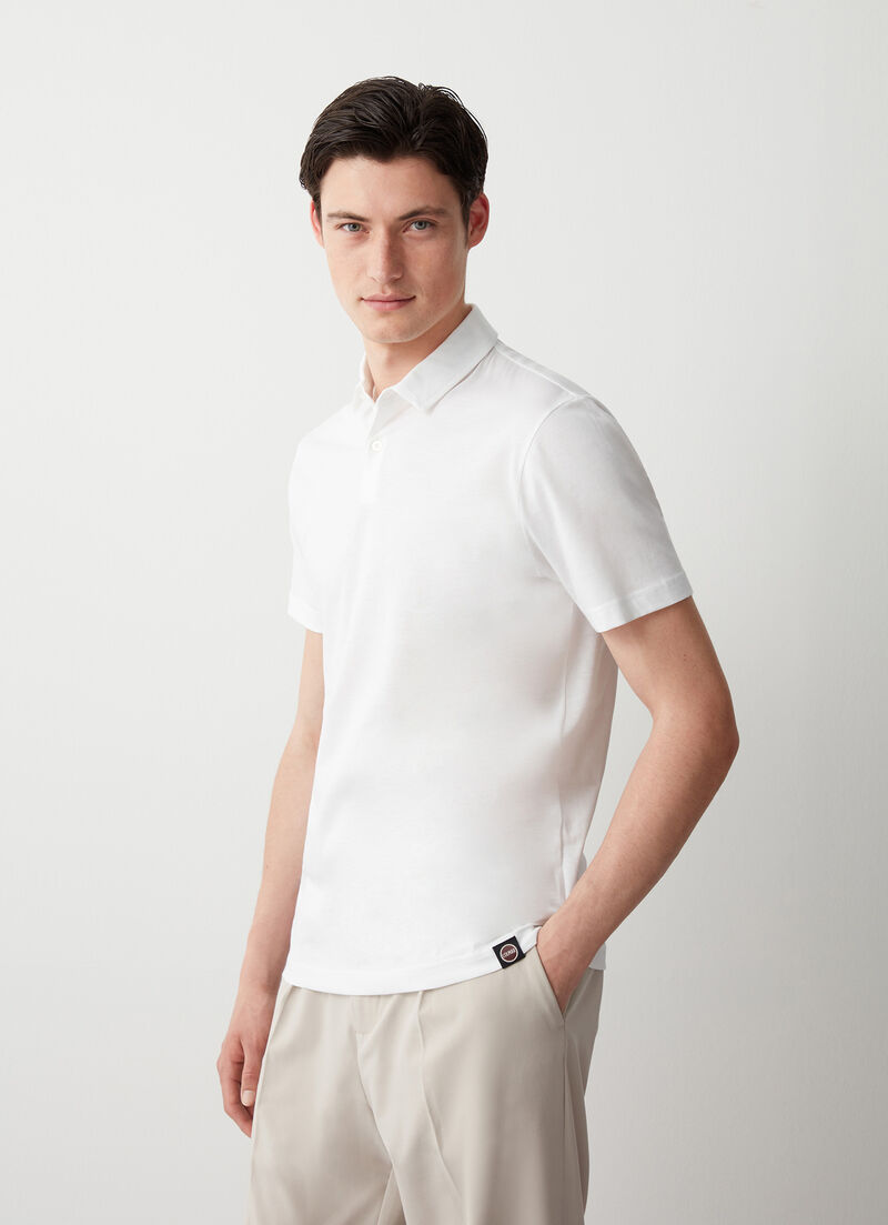 Compact cotton polo shirt with shirt collar