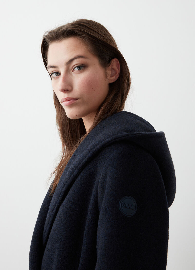 Long wool baize coat with belt