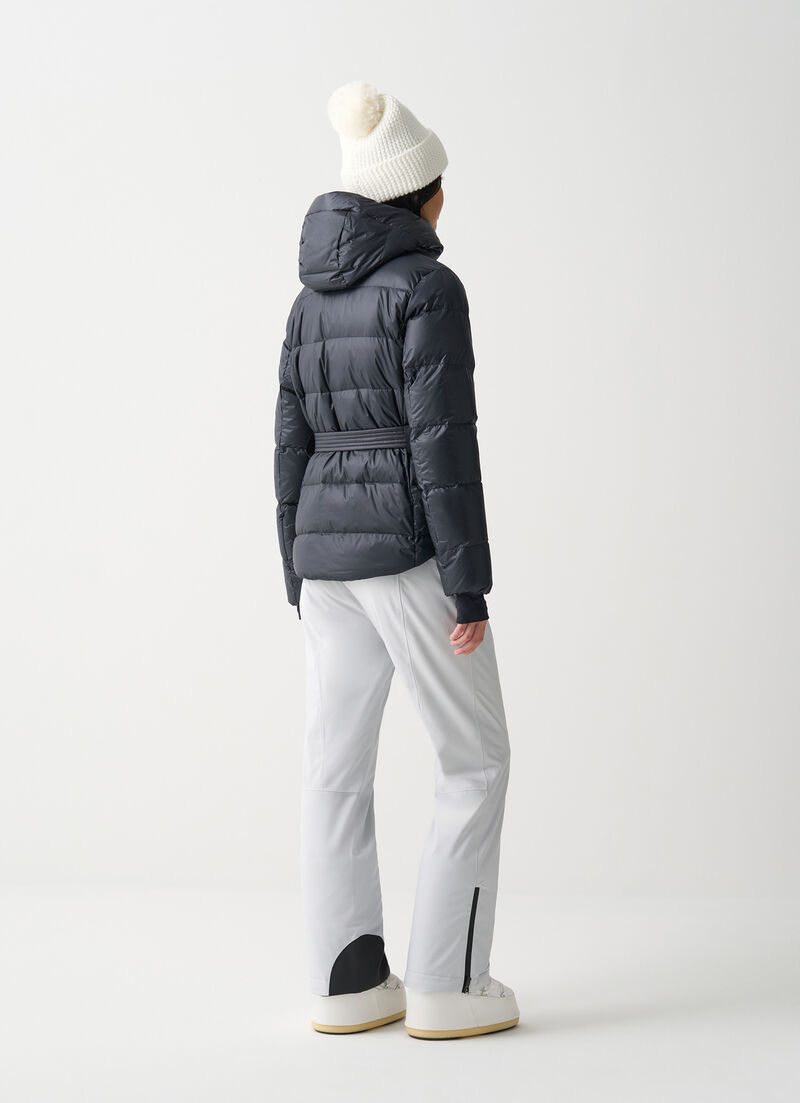 Glossy padded ski jacket with belt