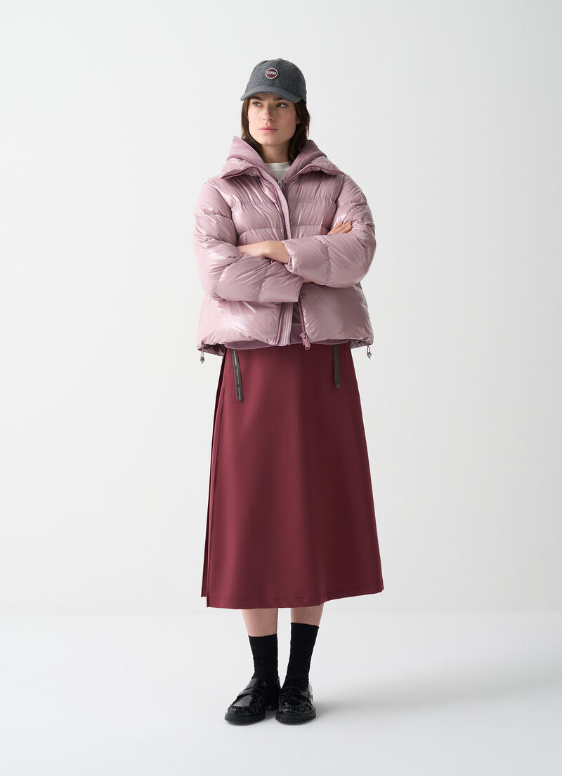 Glossy down jacket with high collar