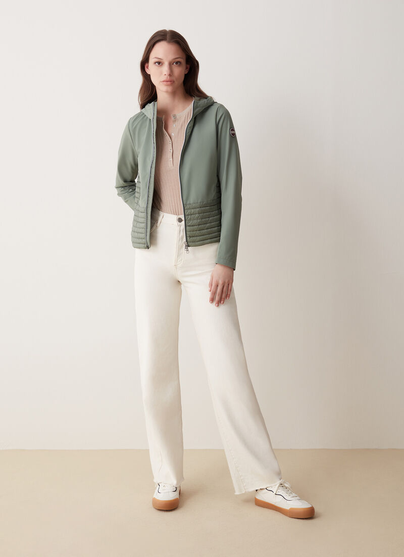 Semi-quilted jacket with combination of fabrics