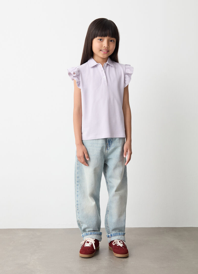 Piqué polo-shirt with flounced detailing