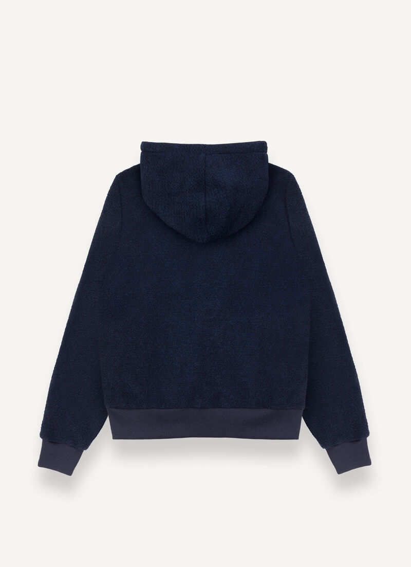 Hooded wool sweatshirt with knit effect