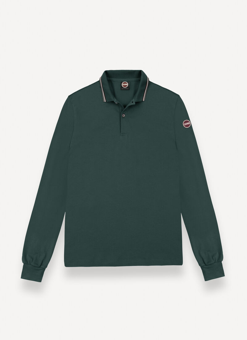 Long-sleeved polo shirt in stretch piqué