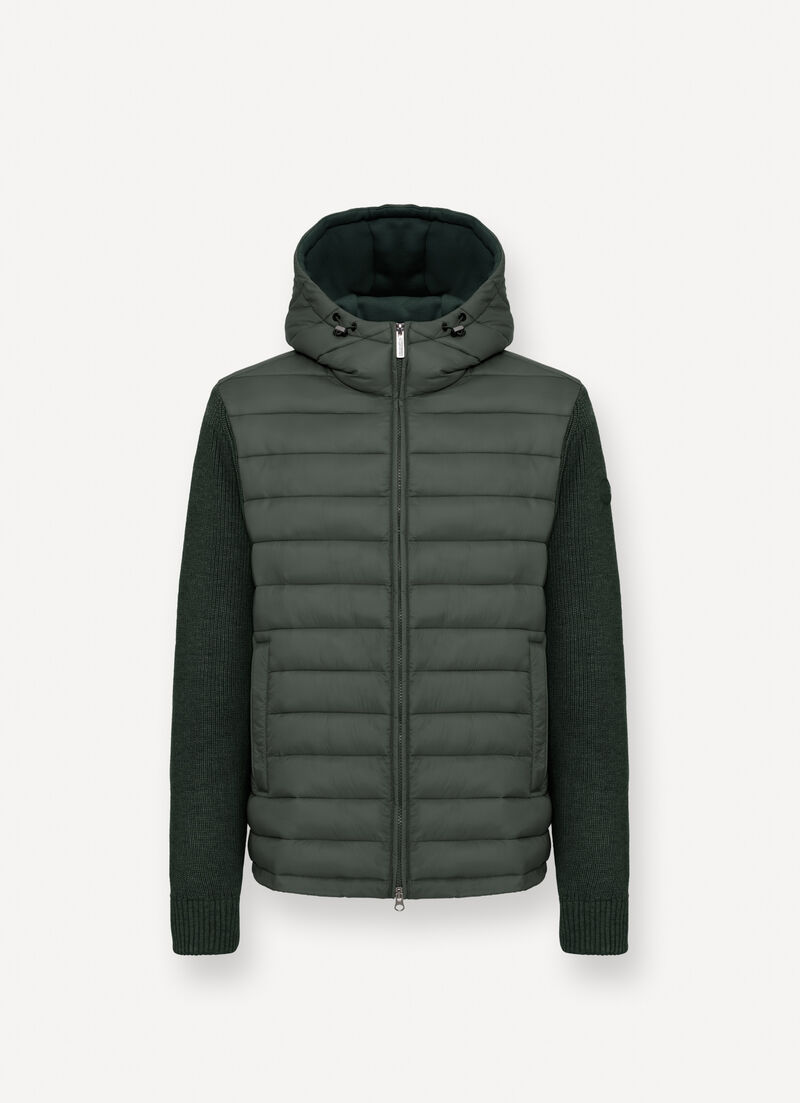 Hooded jacket with knit sleeves