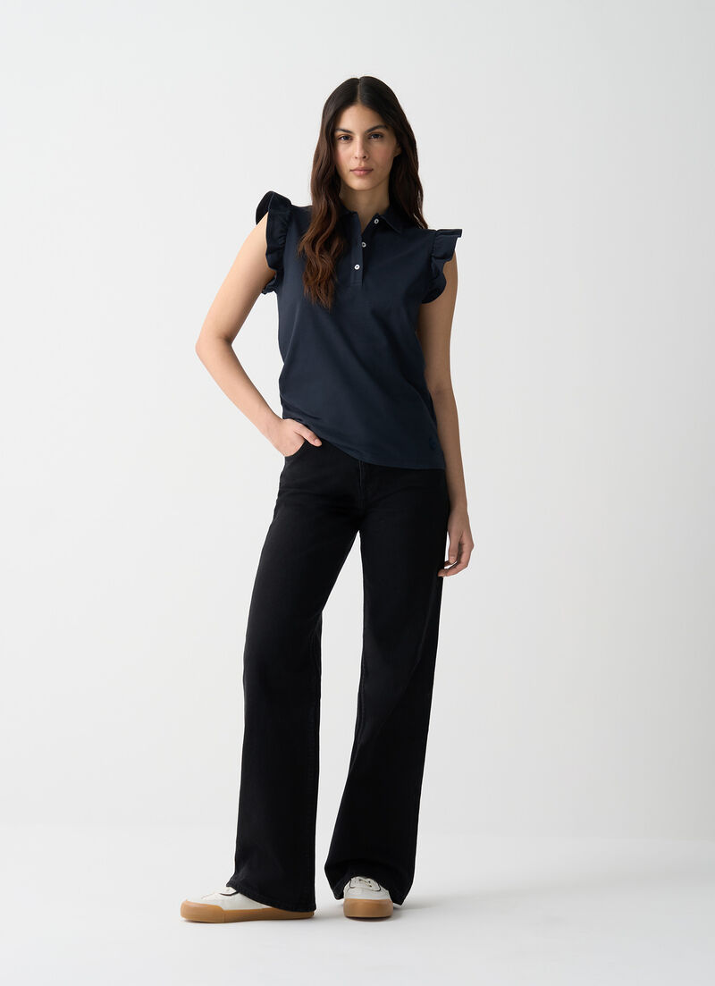 Piqué polo-shirt with ruches