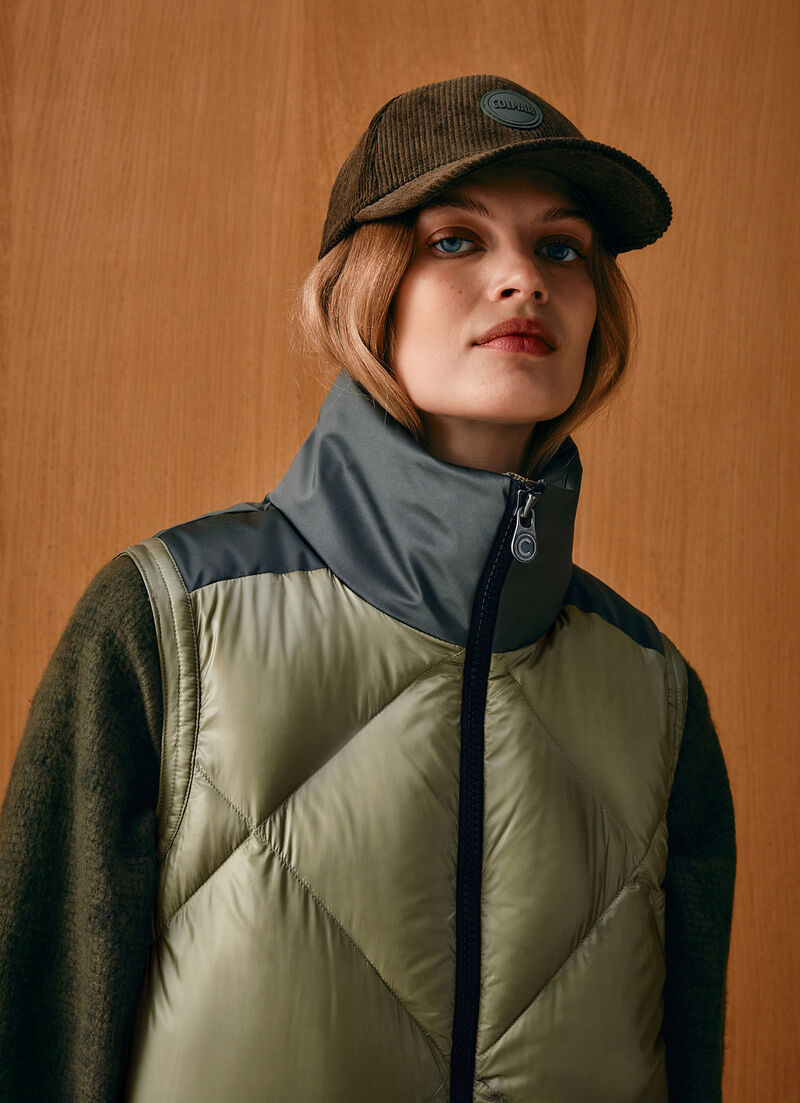 Colour-block down-padded maxi-vest