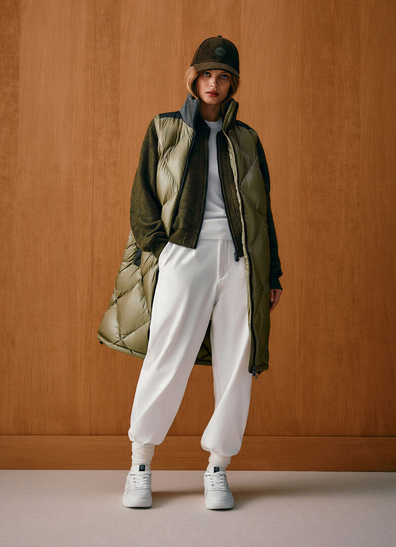 Colour-block down-padded maxi-vest