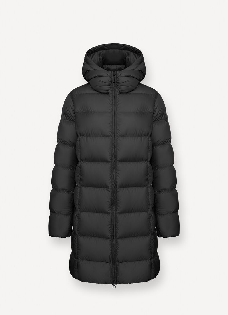 Long matte down jacket with hood