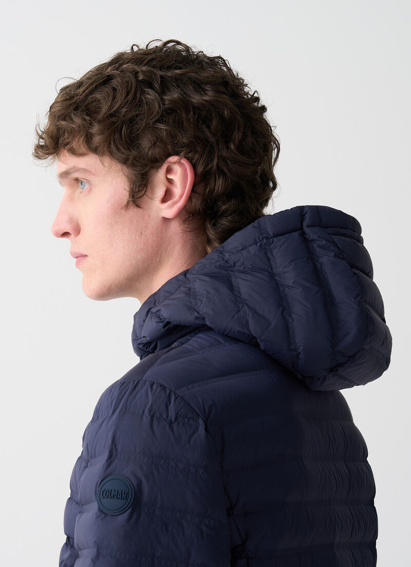 Seamless down jacket with hood