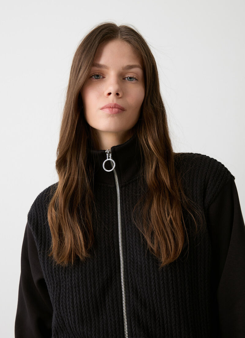 Cable-knit zip-up sweatshirt
