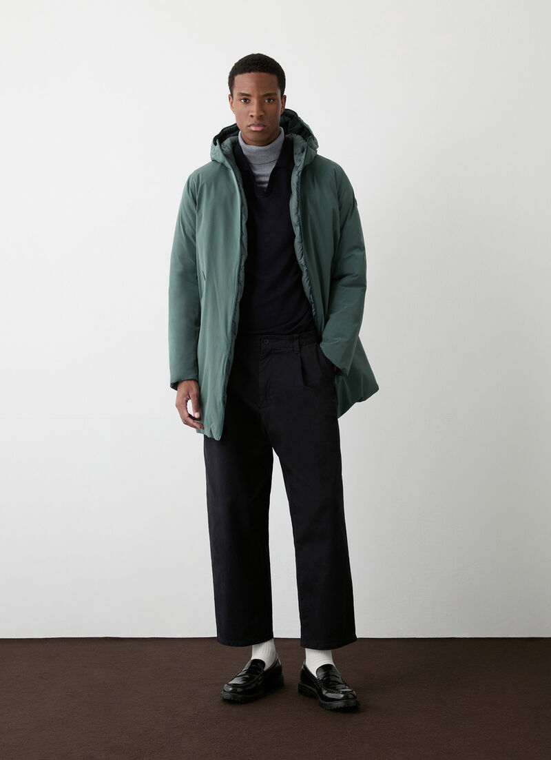 Long reversible down jacket with seamless interior