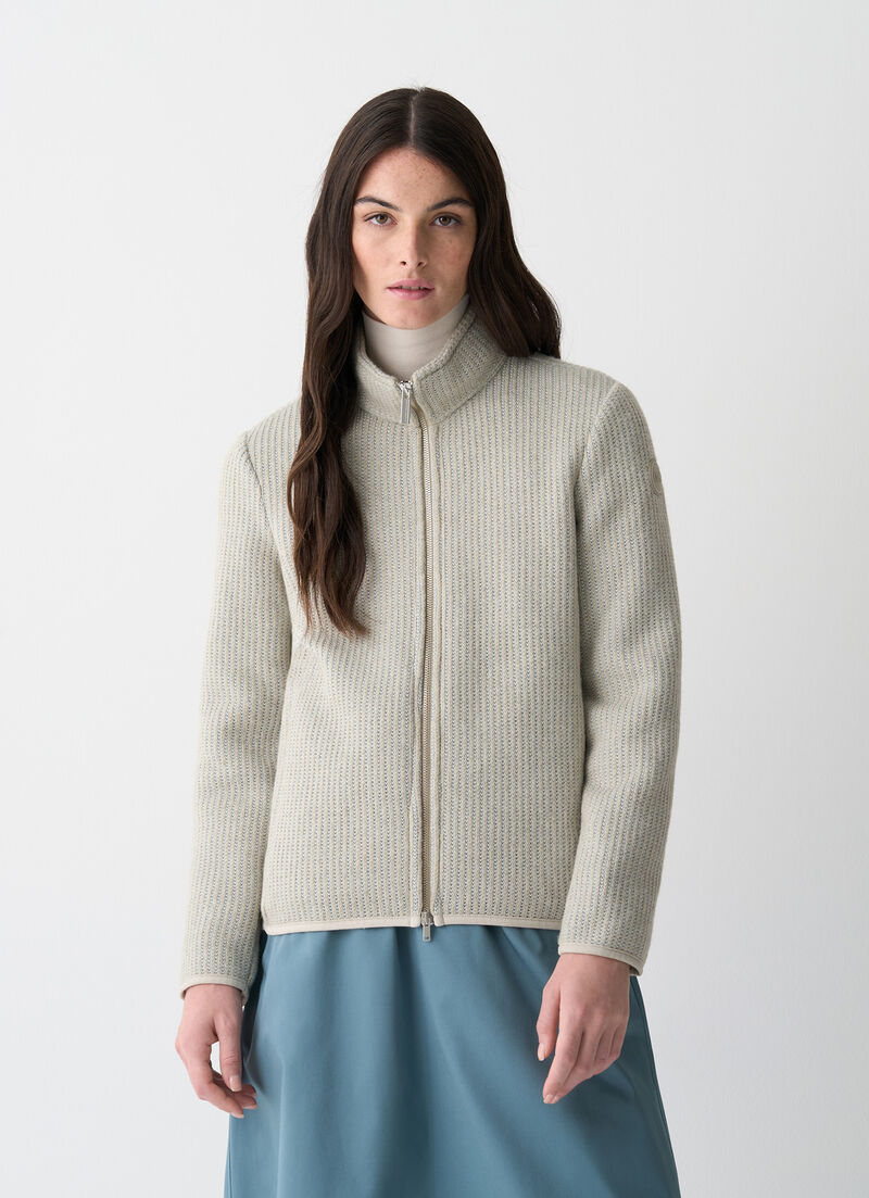 Rib-knit pullover with zip