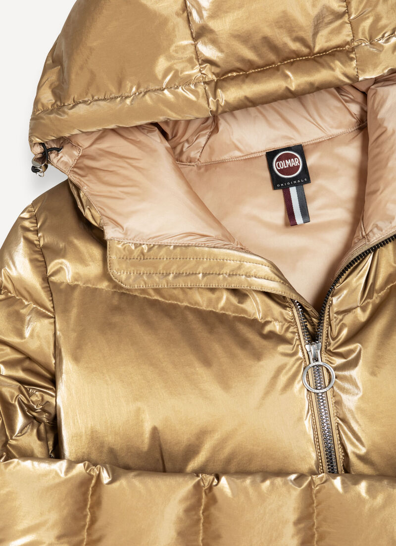 Metallic-effect gold down jacket