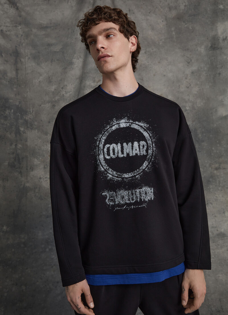 Crew-neck sweatshirt with uneven logo print