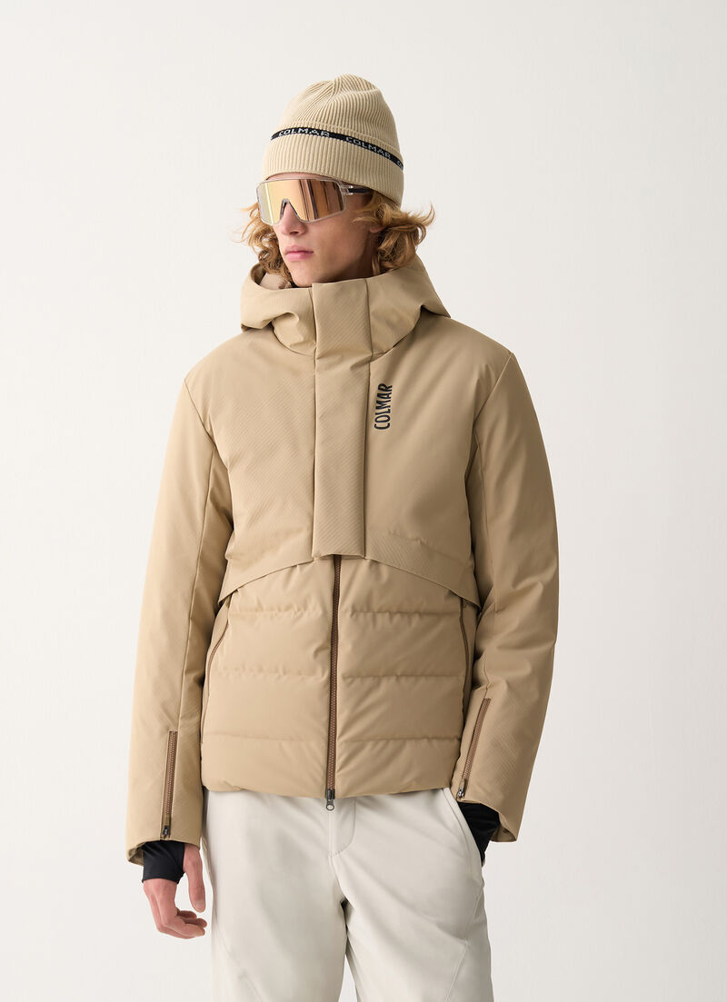 3D-effect padded ski jacket with seamless neck warmer