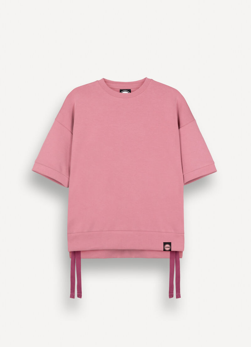 Short-sleeved sweatshirt with drawstring