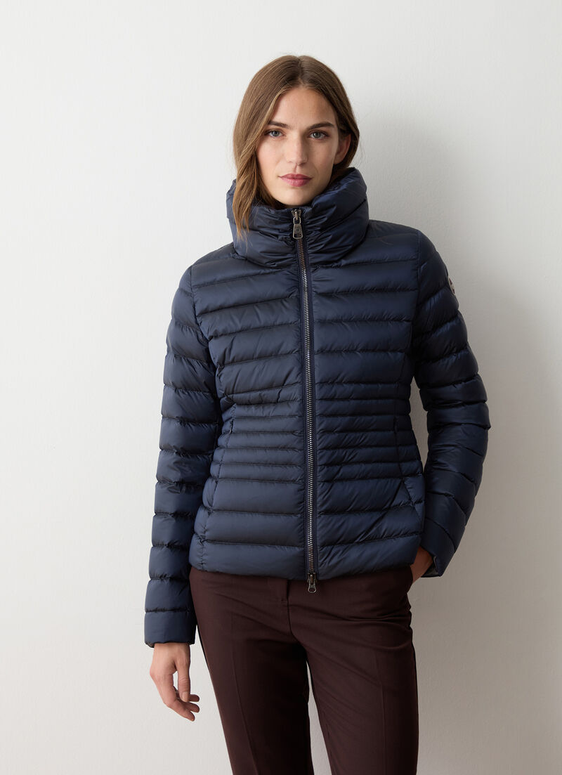 Fitted down jacket with knit cuffs