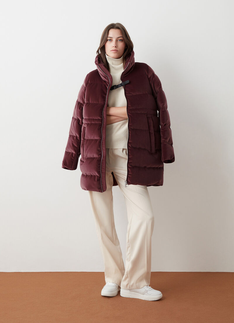 Long stretch velvet down jacket