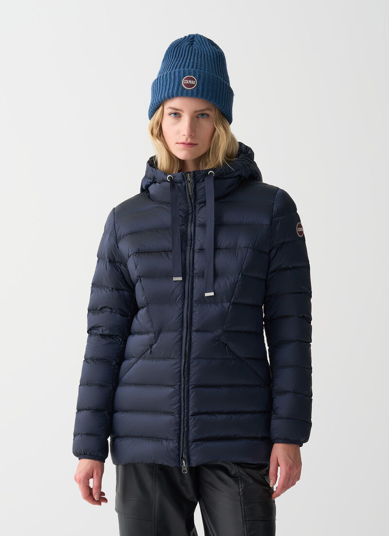 Fitted down jacket with hood