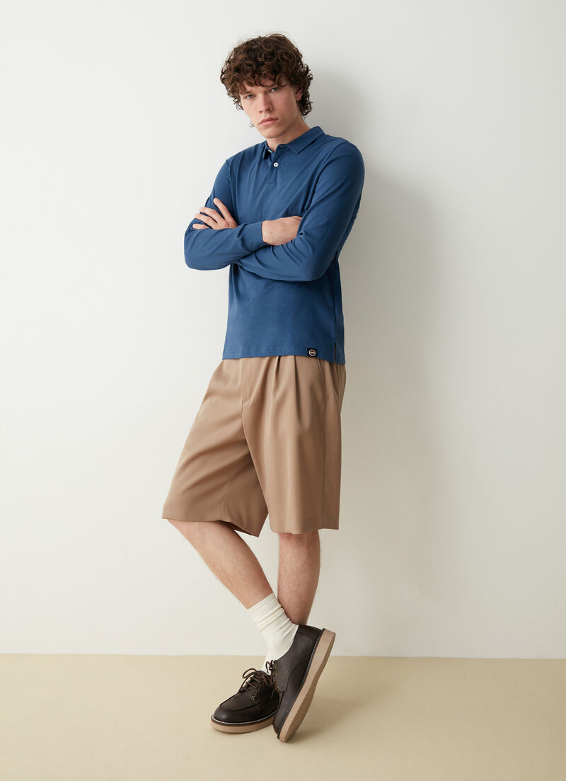 Long-sleeved polo shirt with shirt-style collar