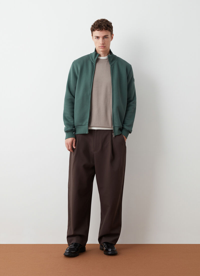 Diagonal-weave sweatshirt with zip