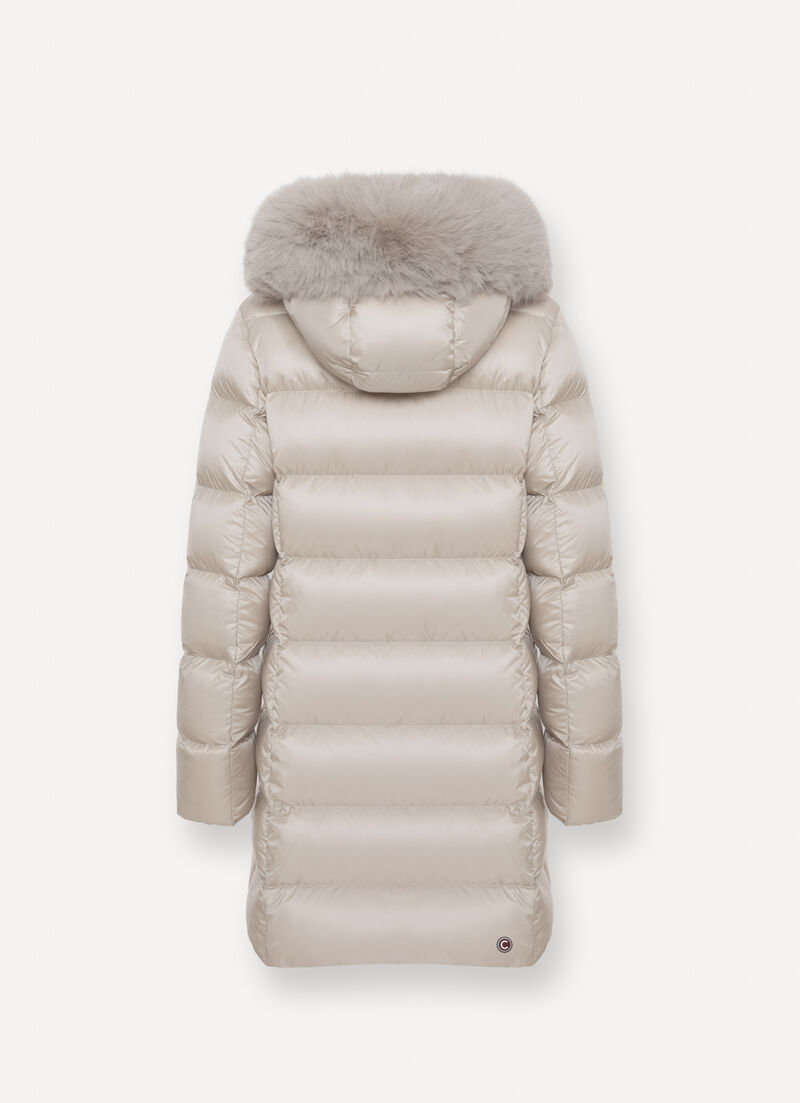 Long down jacket with faux fur