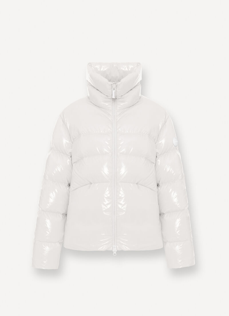 Glossy down jacket with high collar