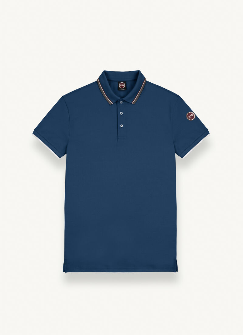 Piqué polo shirt with stripes on the collar